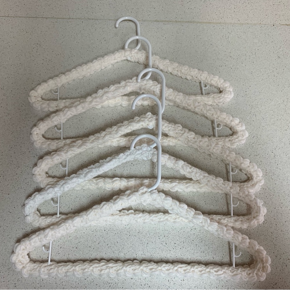 Clothes Hangers White Set of 5 (Five) Crochet New